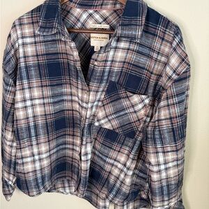 Scotch & Soda Plaid Flannel Shirt Jacket | Cropped Oversized | Blue Blush